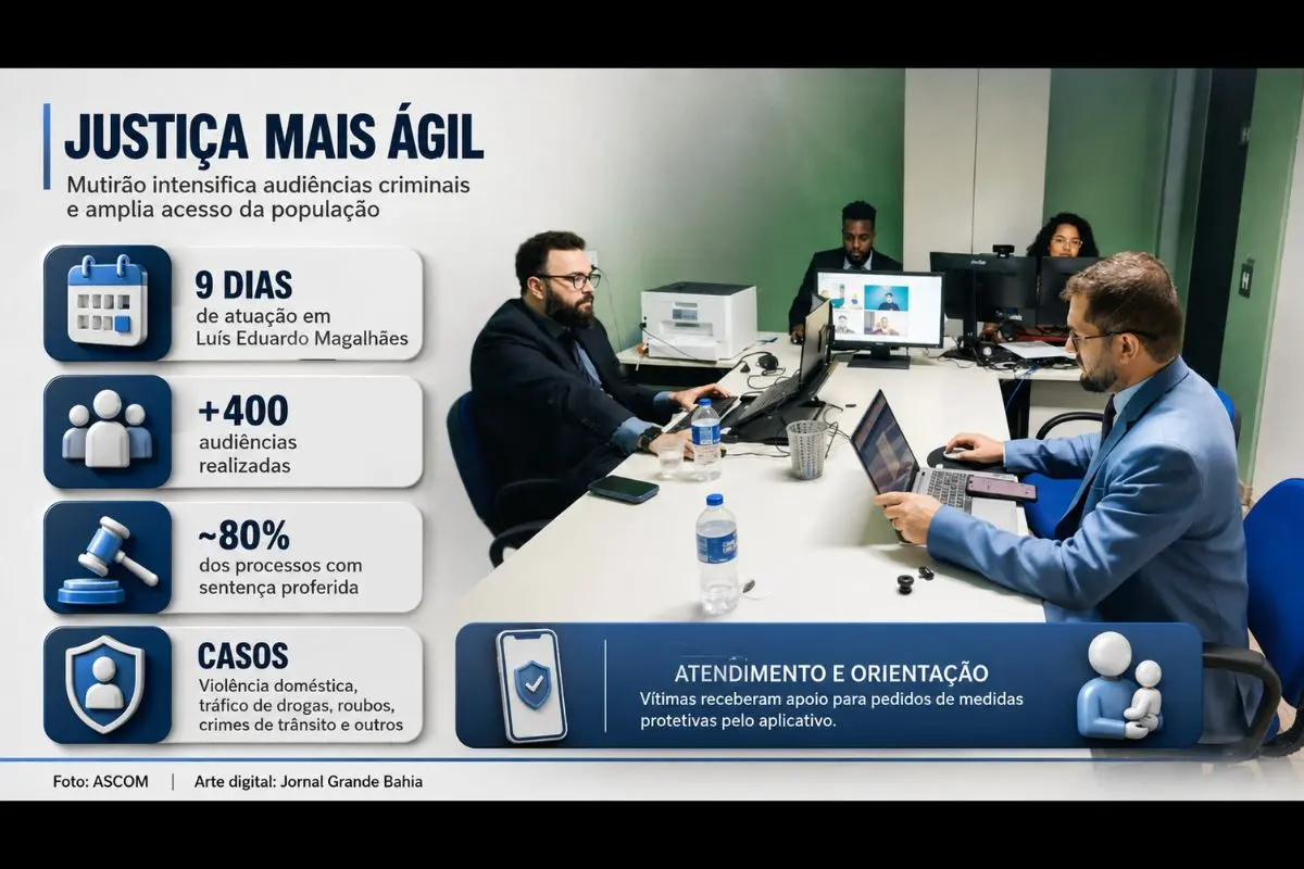Força-tarefa em Luís Eduardo Magalhães registra cerca de 80% dos processos com sentença e reúne julgamentos de violência doméstica, crimes contra a dignidade sexual, roubos e tráfico de drogas.