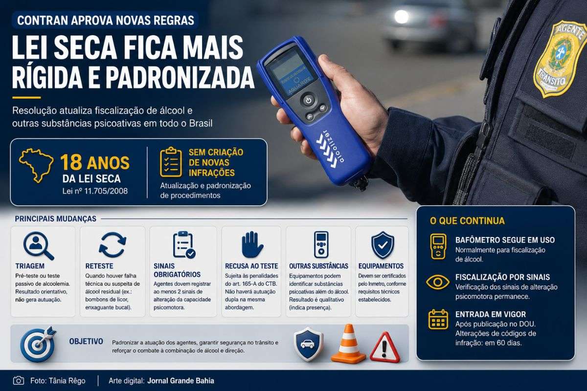 Resolução atualiza procedimentos de triagem, testes, retestes e fiscalização de álcool e outras substâncias psicoativas no trânsito brasileiro.