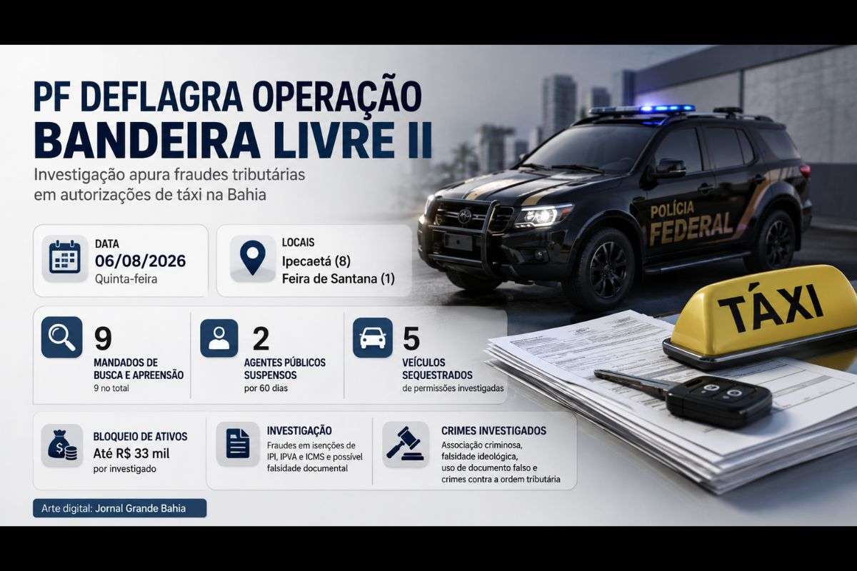 Investigação apura supostas irregularidades na concessão de permissões de táxi para obtenção de benefícios fiscais e envolve agentes públicos em Ipecaetá e Feira de Santana.