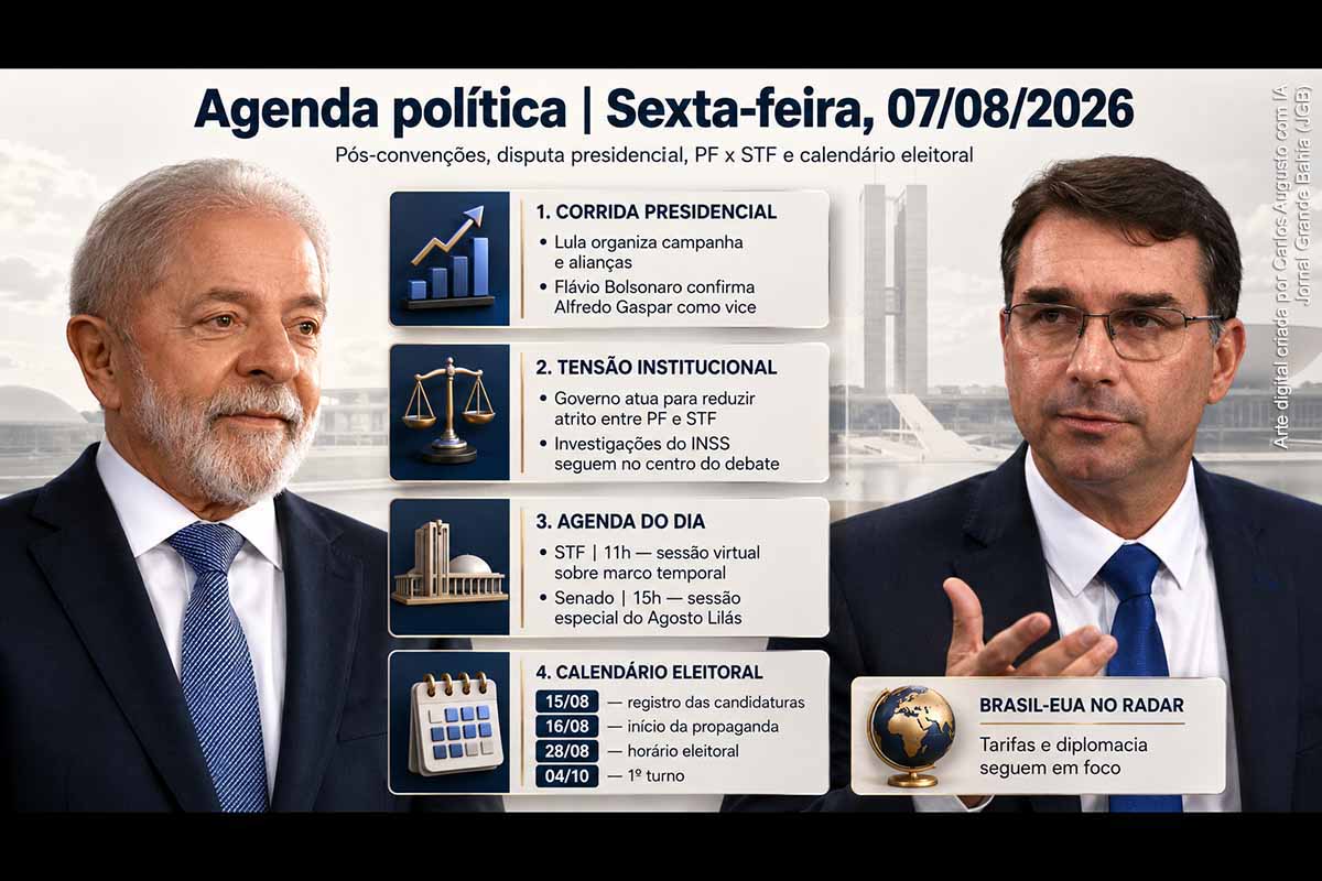 Presidente Lula e senador Flávio aceleram disputa eleitoral, PF e STF tentam conter tensão e relação Brasil-EUA segue no radar