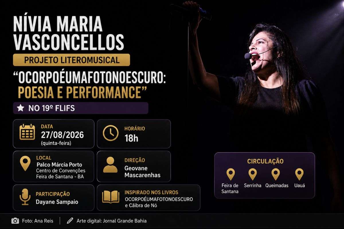 “OCORPOÉUMAFOTONOESCURO: poesia e performance” será apresentado às 18h, no Palco Márcia Porto, com direção de Geovane Mascarenhas e participação de Dayane Sampaio.