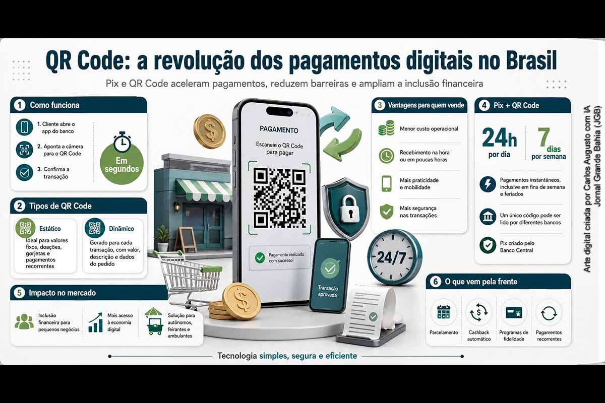 O QR Code integrado ao Pix tornou-se uma importante ferramenta da digitalização dos pagamentos no Brasil, permitindo transferências e cobranças com liquidação em poucos segundos. A tecnologia beneficia consumidores, comerciantes, autônomos e empresas, mas não elimina tarifas empresariais nem riscos de fraude. Banco Central, instituições financeiras e empresas terão papel central no avanço da segurança, interoperabilidade, transparência e novas funcionalidades do sistema.
