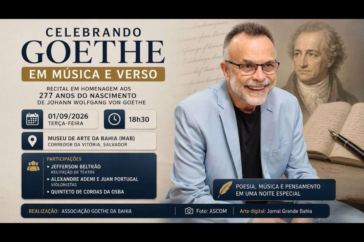 Evento promovido pela Associação Goethe da Bahia reúne Jefferson Beltrão, os violonistas Alexandre Ademi e Juan Portugal e o Quinteto de Cordas da OSBA em Salvador.