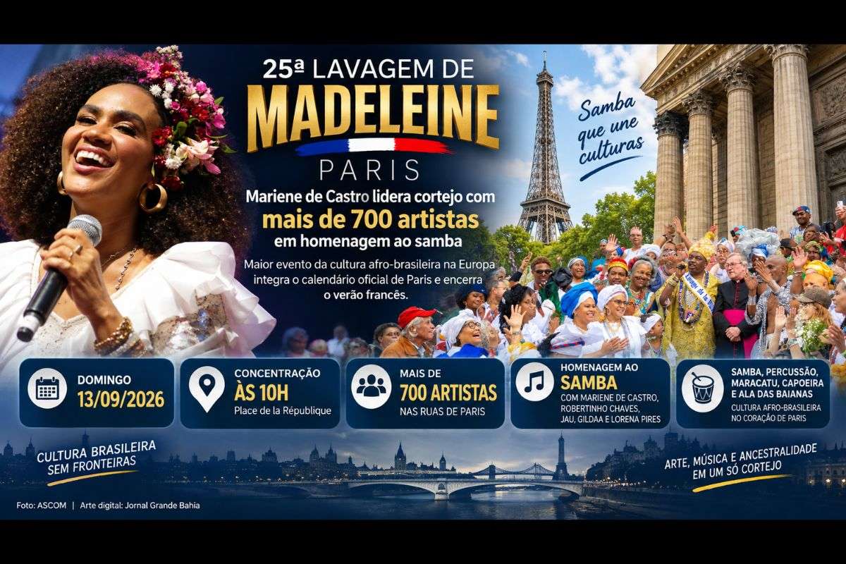Evento que integra o calendário oficial de Paris homenageia o samba e reúne manifestações da cultura afro-brasileira neste domingo (13/09/2026).