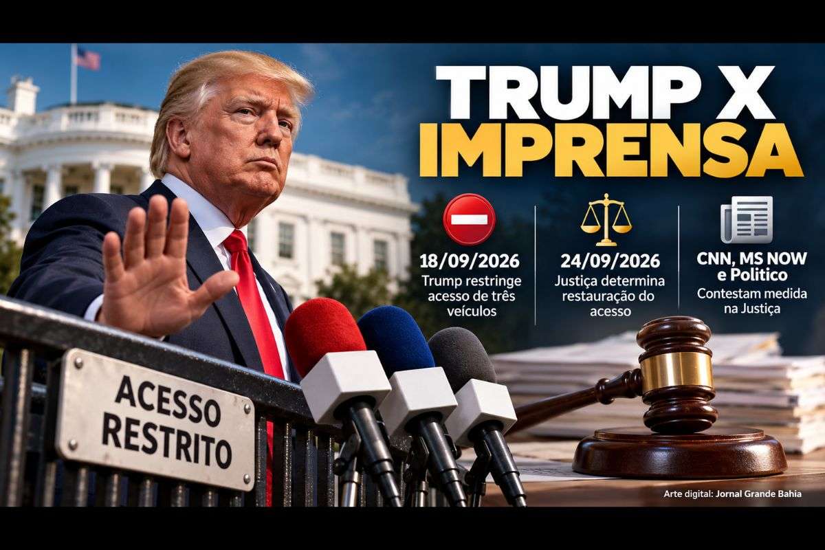 Olivier Knox relaciona restrições à imprensa com dificuldades políticas enfrentadas pelo presidente dos Estados Unidos; CNN, MS NOW e Politico contestam medida na Justiça.