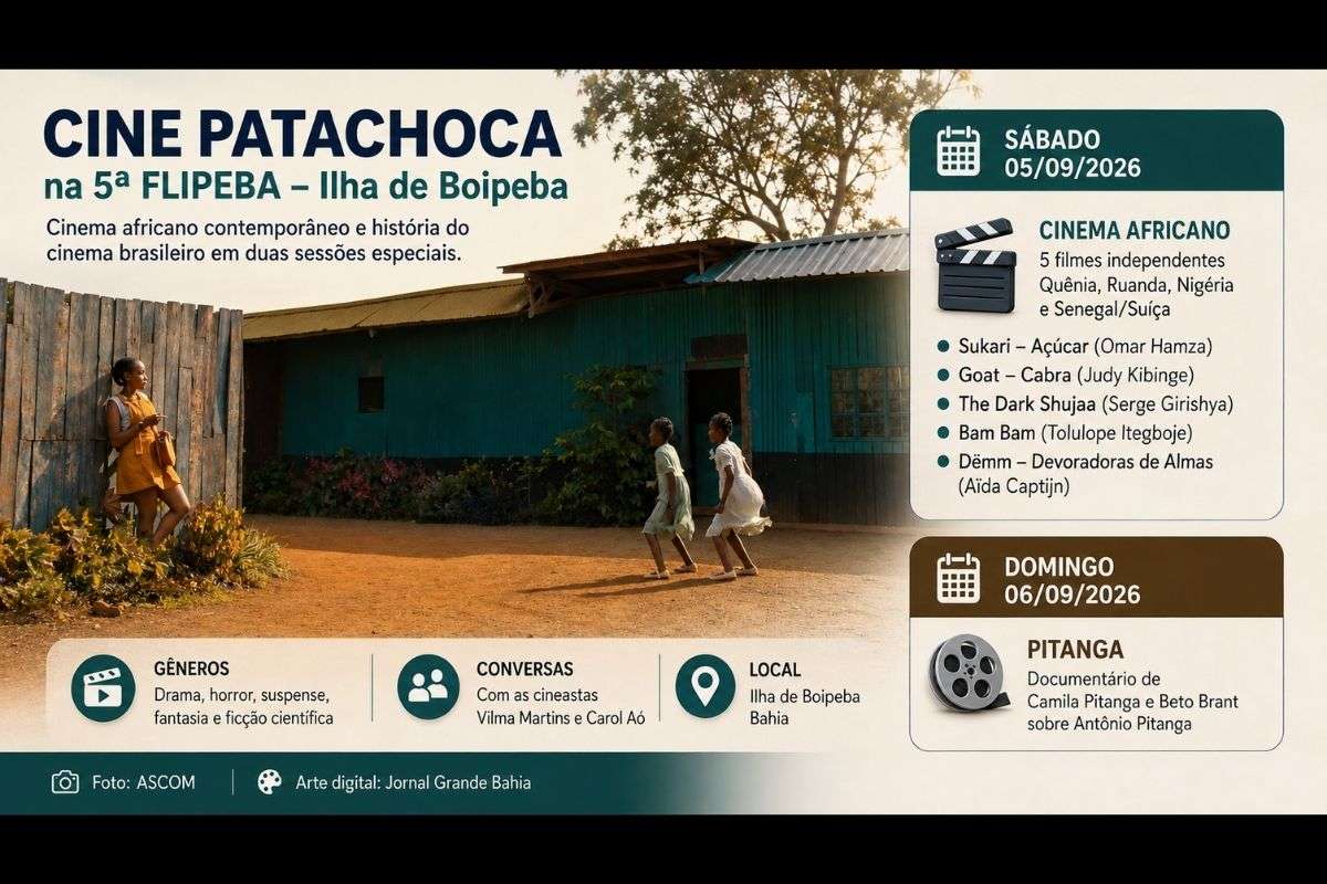 Cineclube apresenta produções de quatro países africanos e o documentário Pitanga, além de promover conversas com cineastas baianas durante a Festa Literária da Ilha de Boipeba.