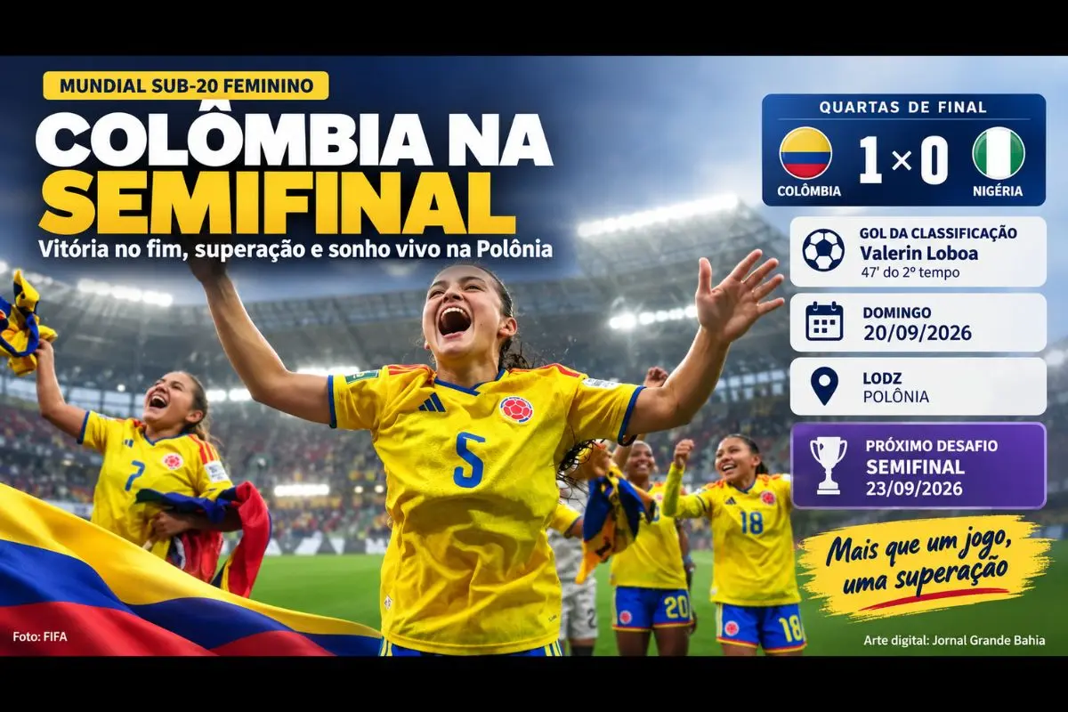 Seleção colombiana derrota a Nigéria por 1 a 0 em Lodz e garante presença entre as quatro melhores equipes da Copa do Mundo Feminina Sub-20 da FIFA Polônia 2026.