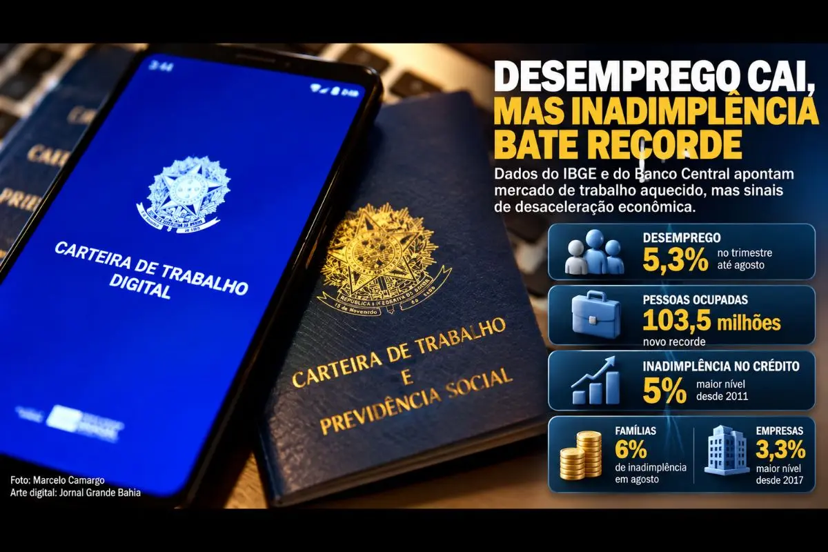 Mercado de trabalho alcança 103,5 milhões de ocupados, enquanto inadimplência no crédito chega a 5% e a criação de vagas perde intensidade após período prolongado de juros elevados.