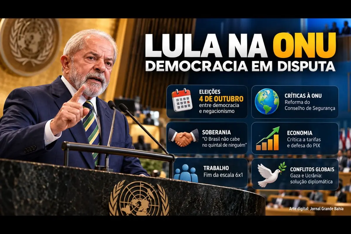 Presidente brasileiro discursou na abertura da 81ª Assembleia Geral das Nações Unidas, abordando eleições de 4 de outubro, relações internacionais, crime organizado, economia digital, escala 6x1 e conflitos no Oriente Médio e na Ucrânia.