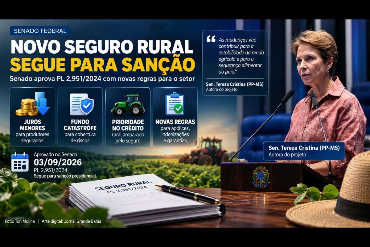 PL 2.951/2024 reformula regras do seguro rural, cria mecanismos de cobertura suplementar e estabelece novos benefícios para produtores que contratarem apólices.