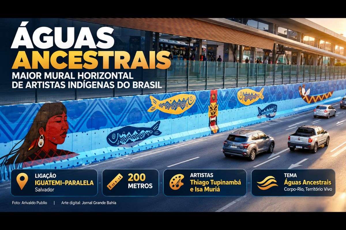 Obra de Thiago Tupinambá e Isa Muriá ocupa a ligação Iguatemi–Paralela e integra o Circuito de Murais do BRT, com referências à ancestralidade, aos rios e à cultura indígena.
