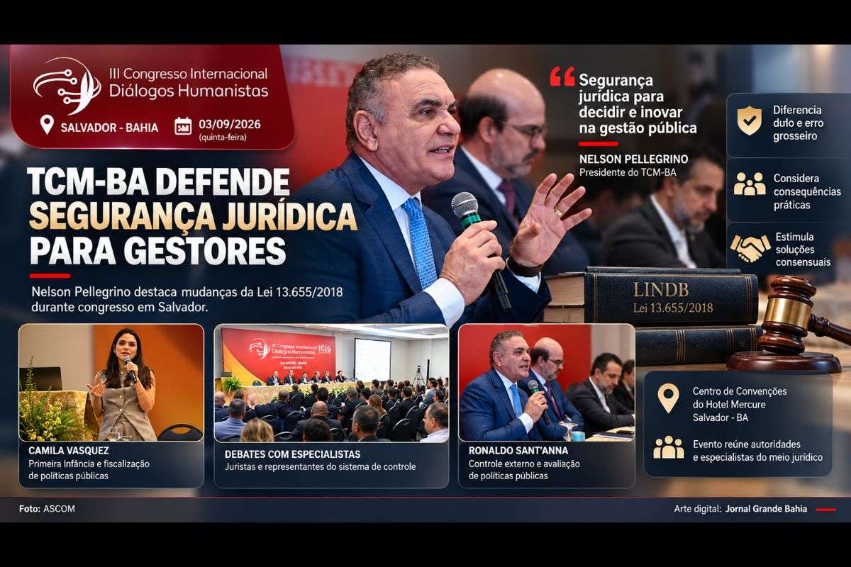 Nelson Pellegrino afirmou, em congresso realizado em Salvador, que a Lei 13.655/2018 busca diferenciar dolo de erro e orienta decisões de controle pela análise das consequências práticas.