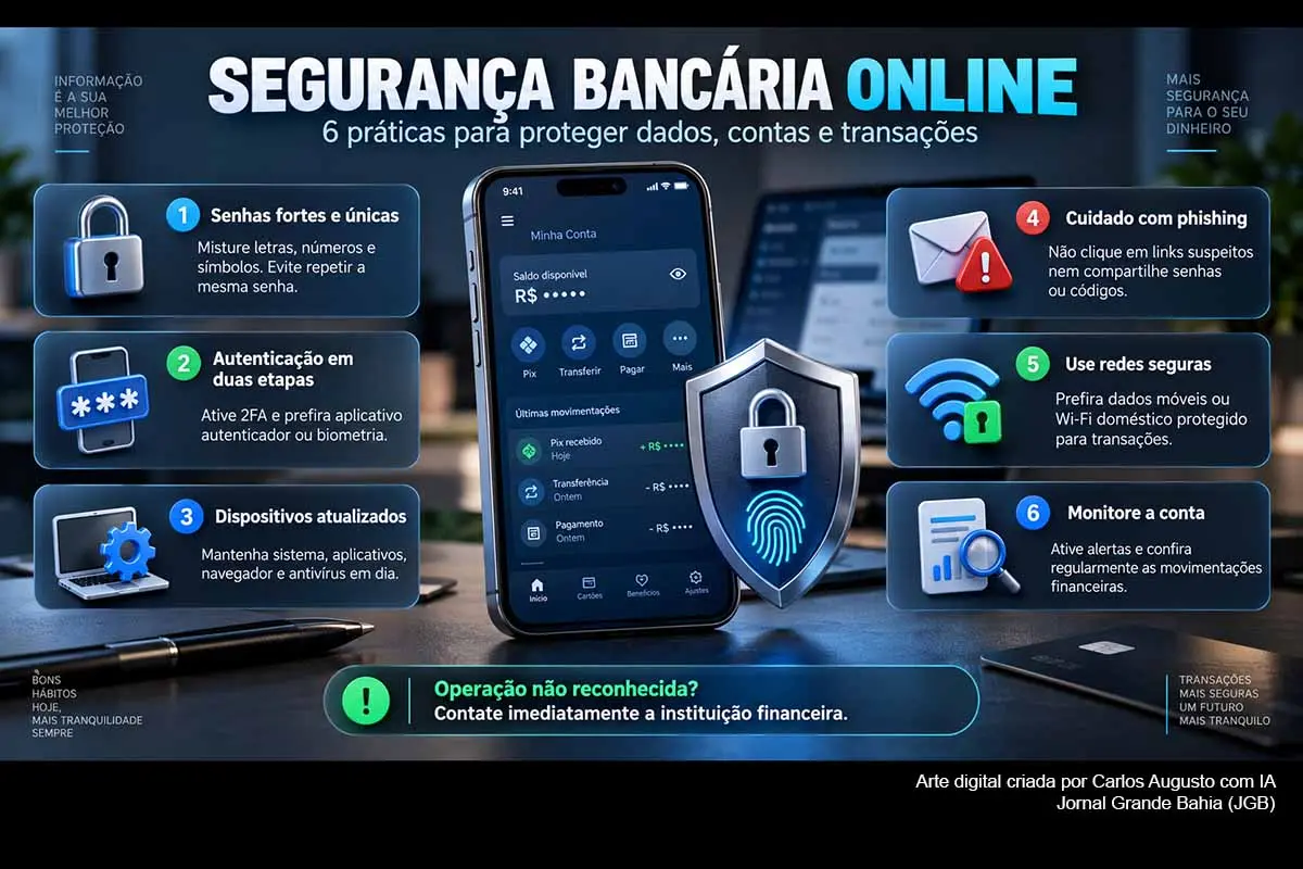 A segurança das transações bancárias online depende da combinação de tecnologia e hábitos preventivos. Senhas exclusivas, autenticação em duas etapas, atualização de dispositivos, atenção a tentativas de phishing, uso de redes confiáveis e acompanhamento das movimentações reduzem riscos de fraude e acesso indevido. Instituições financeiras também disponibilizam alertas, limites e mecanismos de proteção, tornando essencial que os usuários conheçam e utilizem esses recursos de forma sistemática.