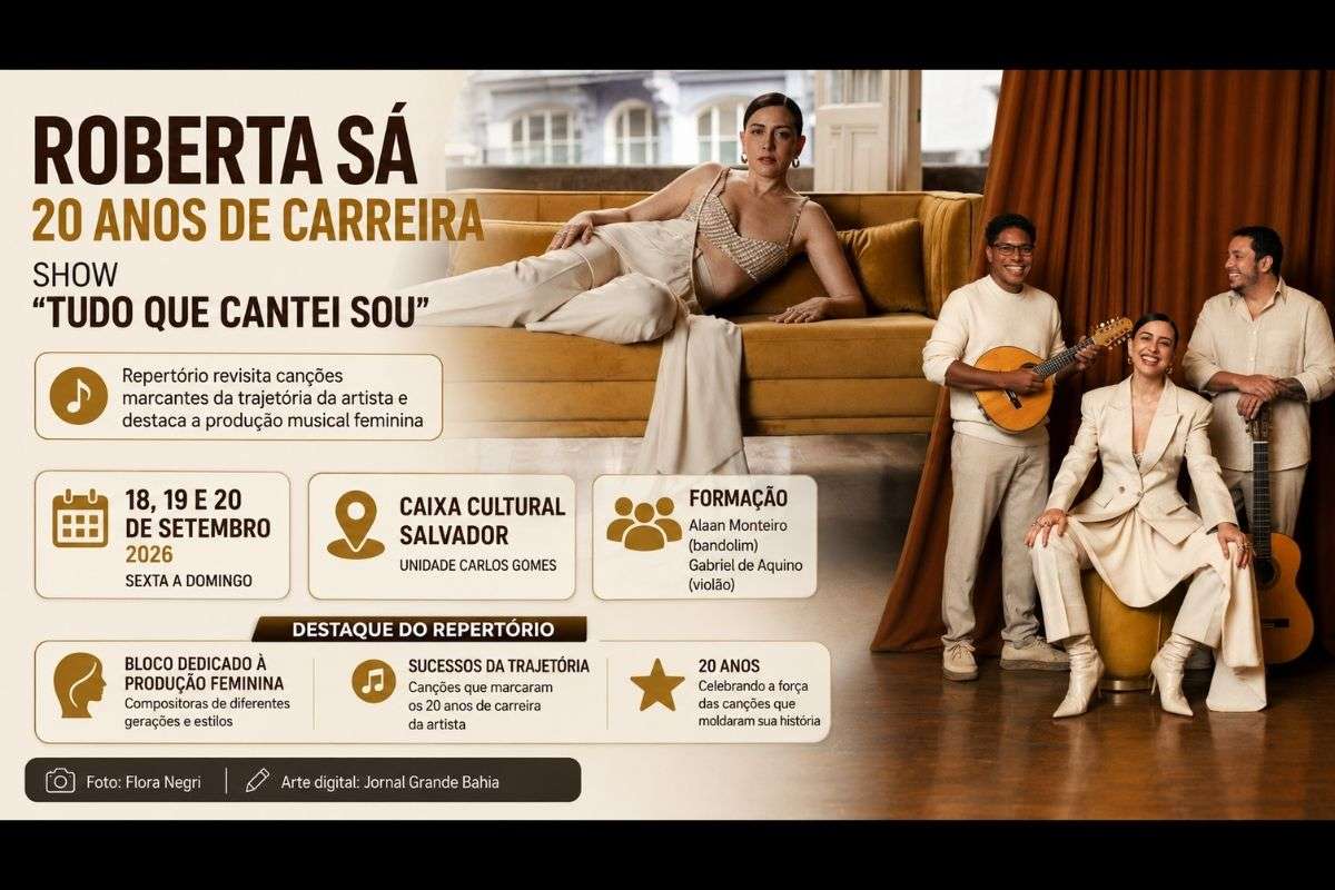 Cantora e compositora apresenta o espetáculo “Tudo que cantei sou” nos dias 18, 19 e 20 de setembro, com repertório que reúne diferentes fases da carreira e destaca compositoras da música brasileira.