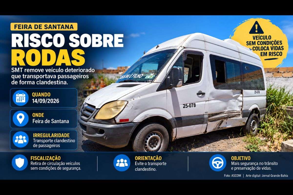 Fiscalização realizada na segunda-feira (14/09/2026) retirou de circulação automóvel em avançado estado de deterioração utilizado no transporte irregular de passageiros.
