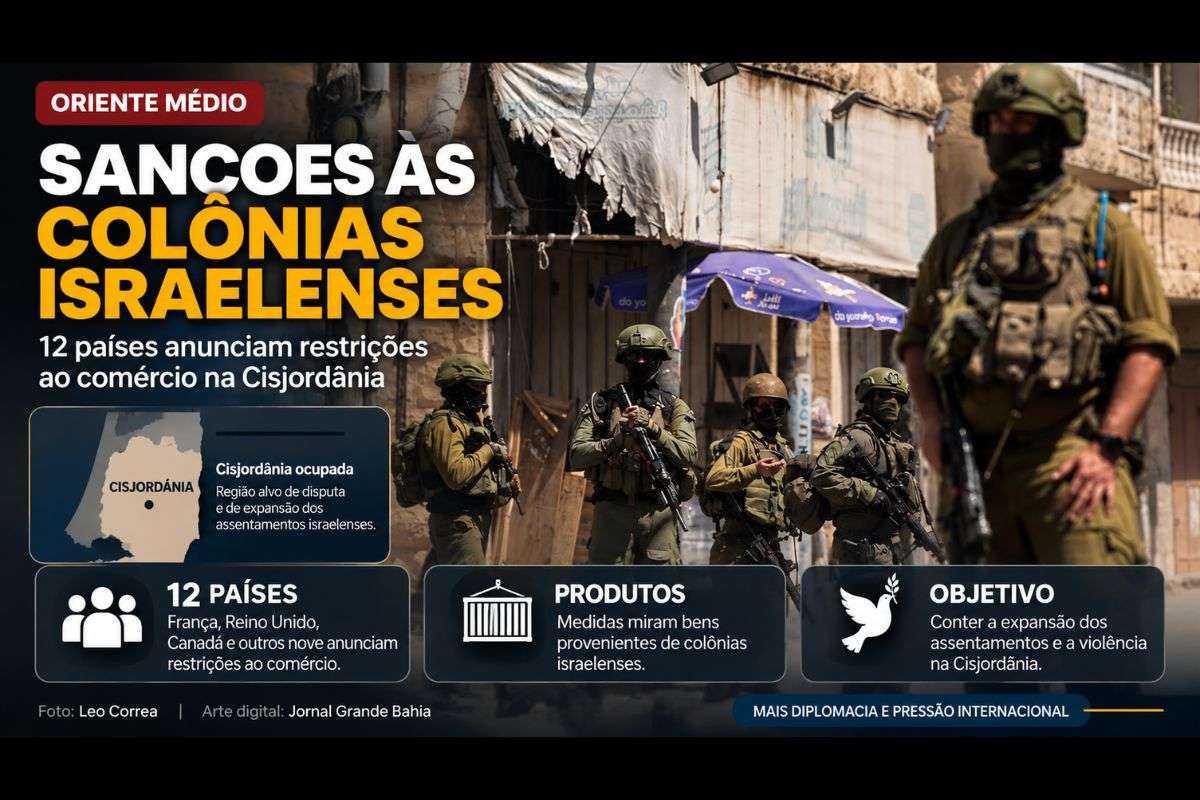França, Reino Unido, Canadá e outros nove países sinalizam medidas contra o comércio de produtos provenientes de colônias israelenses na Cisjordânia, enquanto Israel reage e disputa eleitoral se intensifica.
