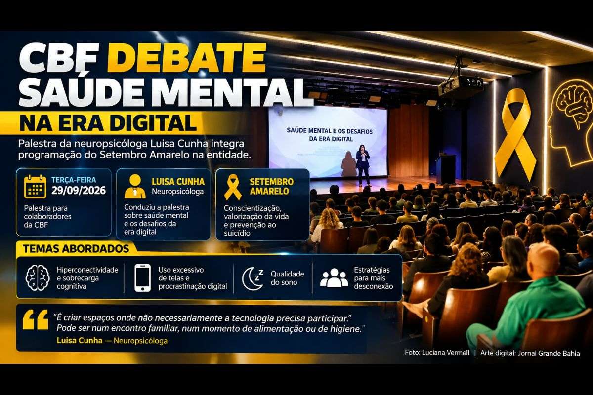 Palestra com a neuropsicóloga Luisa Cunha discutiu hiperconectividade, sono, concentração, procrastinação digital e estratégias para estabelecer momentos de desconexão.