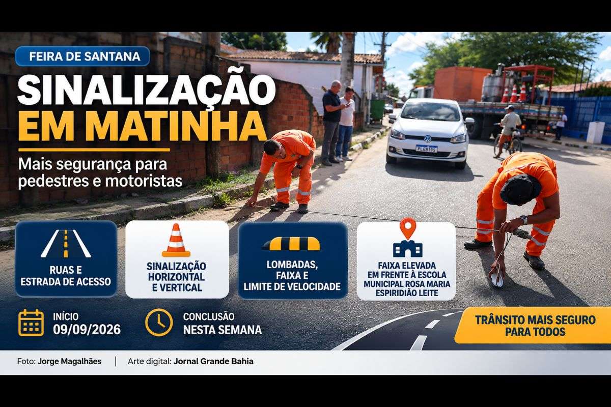 SMT executa sinalização horizontal e vertical em vias do distrito de Matinha, incluindo lombadas, faixas e limites de velocidade.