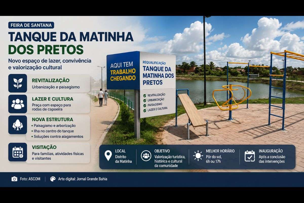 Intervenções incluem urbanização, paisagismo, arborização, praça cultural e uma ilha no centro do tanque, com previsão de inauguração após a conclusão das obras.