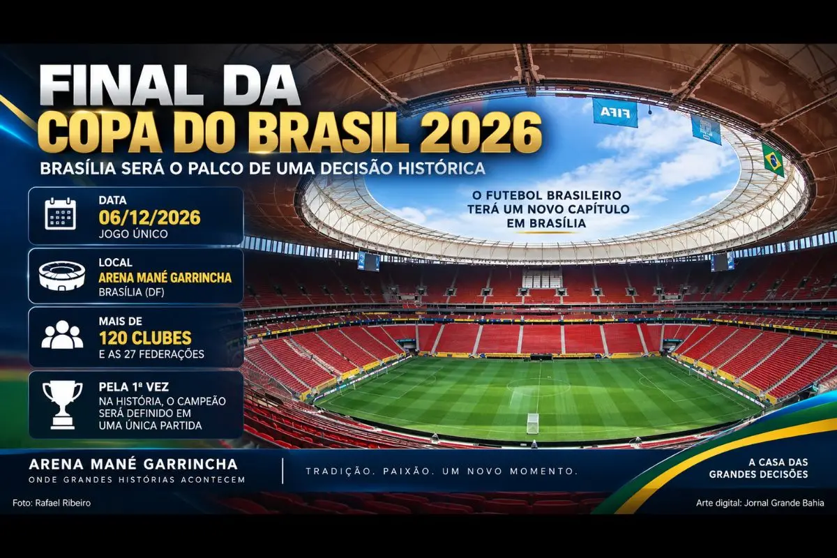 Arena Mané Garrincha será palco da decisão em 6 de dezembro, encerrando o calendário nacional após a primeira temporada da competição com final em partida única.
