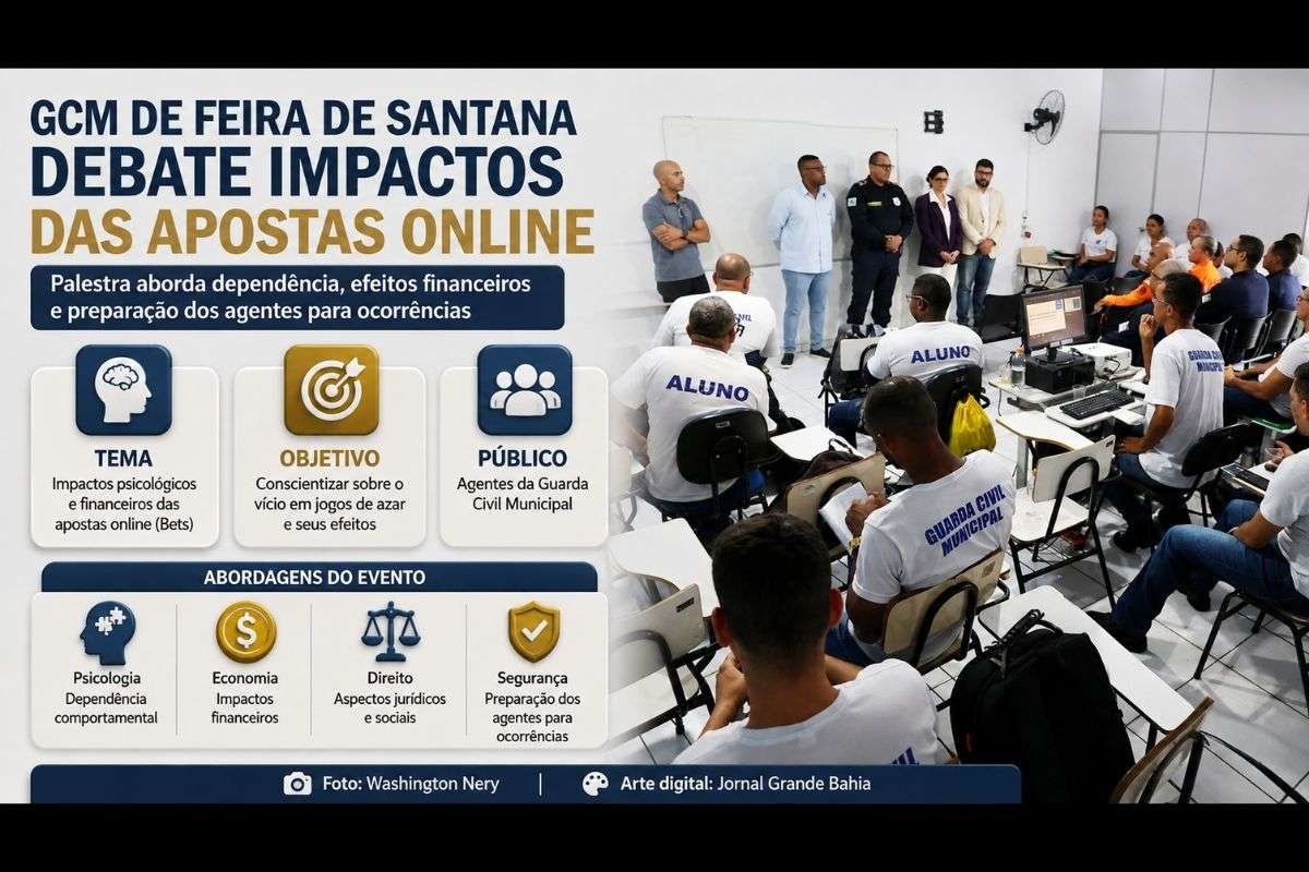 Encontro em Feira de Santana discutiu dependência comportamental, consequências financeiras e psicológicas e preparação dos agentes para lidar com ocorrências relacionadas às apostas virtuais.