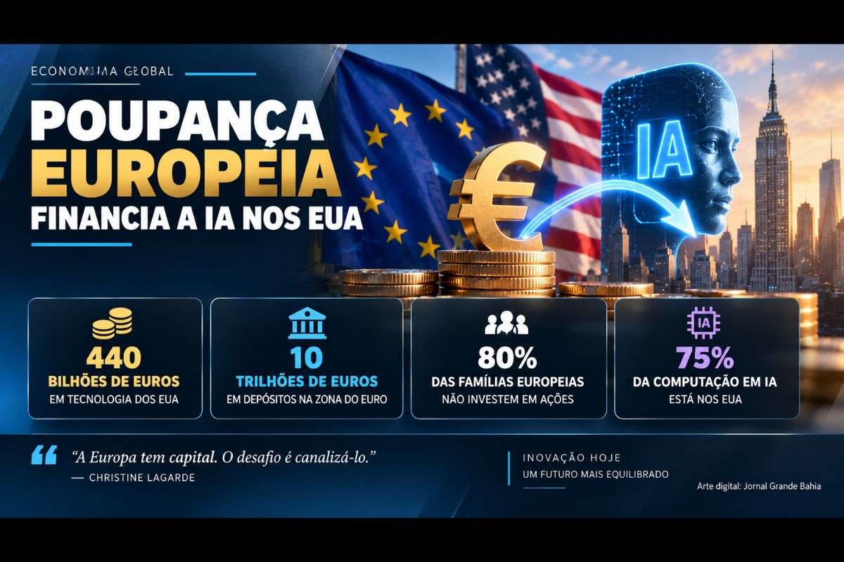 Famílias da zona do euro mantêm centenas de bilhões de euros em ativos tecnológicos norte-americanos, enquanto empresas europeias enfrentam dificuldades para captar recursos e chegar aos mercados públicos.