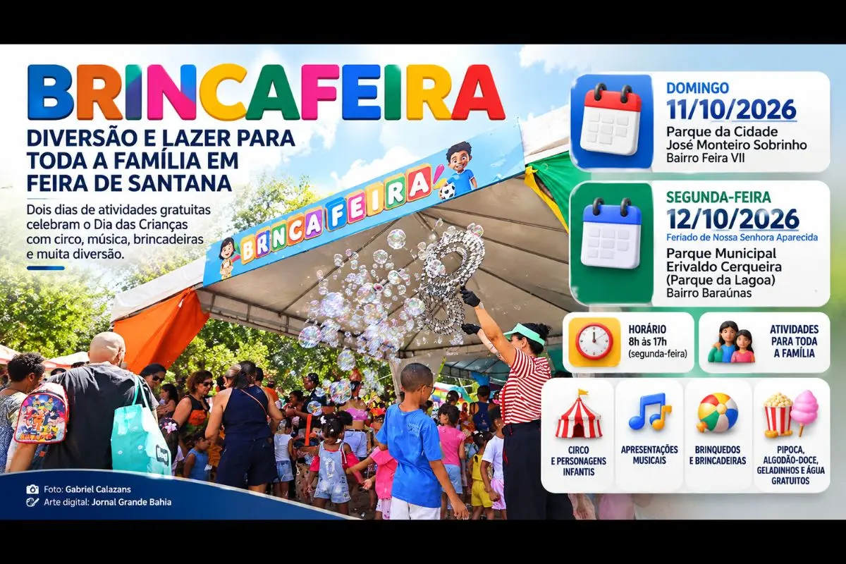 Segunda edição do evento promovido pela Prefeitura oferece atrações infantis, atividades recreativas e distribuição de alimentos em dois parques municipais durante o feriado de Nossa Senhora Aparecida.