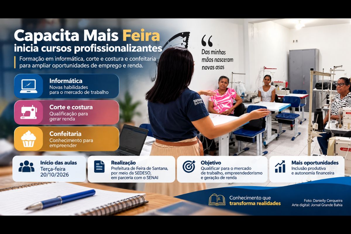 Programa da Prefeitura de Feira de Santana, realizado por meio da SEDESO em parceria com o SENAI, oferece qualificação profissional para quem busca emprego, empreendedorismo ou renda extra.