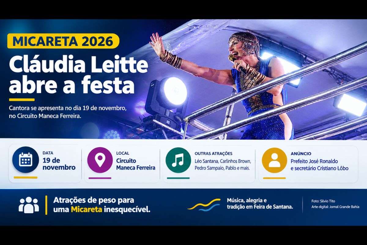 Cantora se apresenta no Circuito Maneca Ferreira na abertura da Micareta de Feira de Santana; programação reúne nomes da música baiana e nacional.