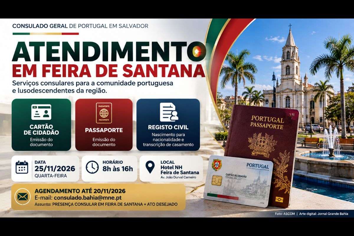 Presença Consular será realizada das 8h às 16h, com emissão de Cartão de Cidadão, passaporte e serviços de registo civil.