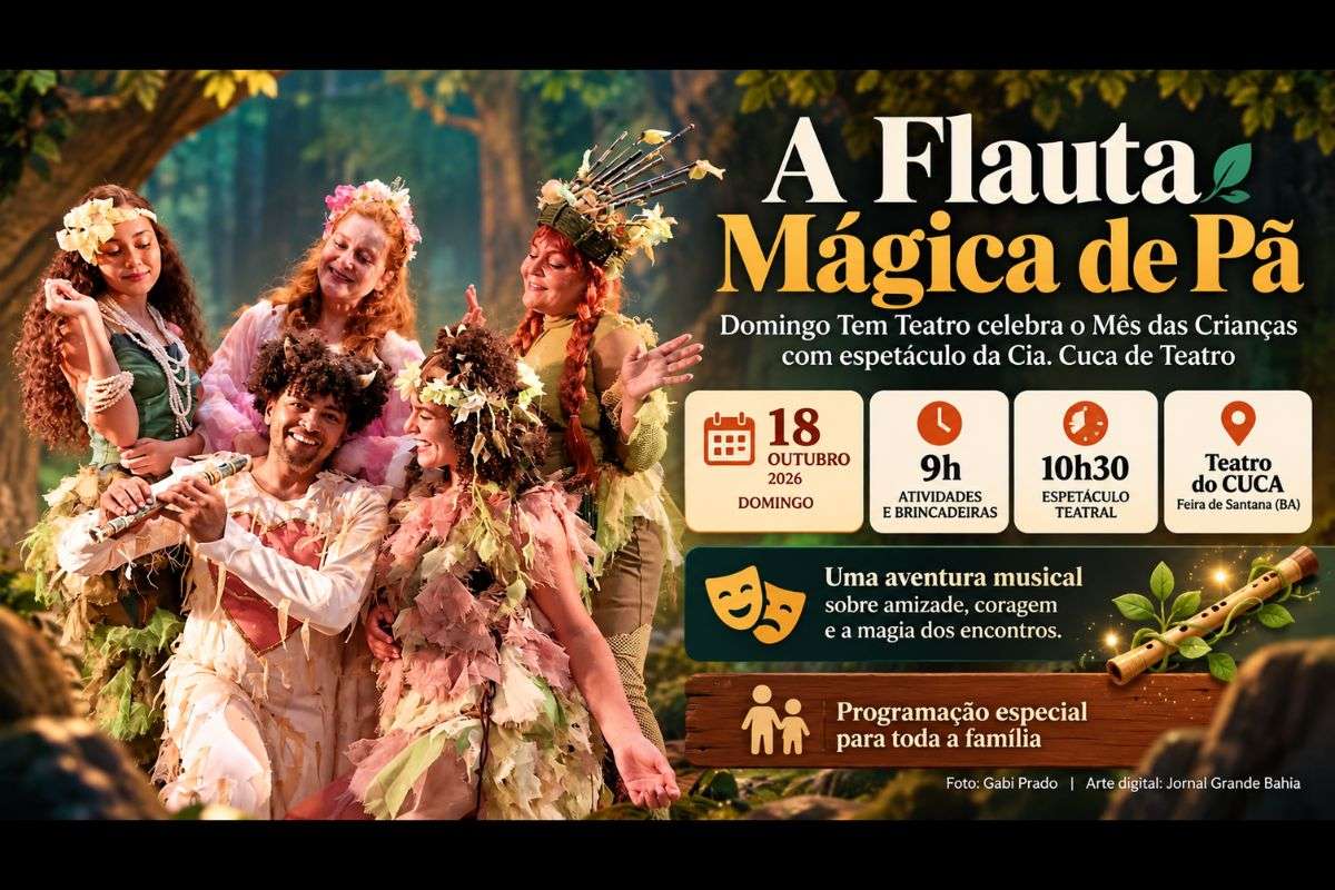 Apresentação da Cia. Cuca de Teatro ocorre em 18 de outubro de 2026, no Teatro do CUCA, com atividades recreativas a partir das 9h e peça teatral às 10h30.