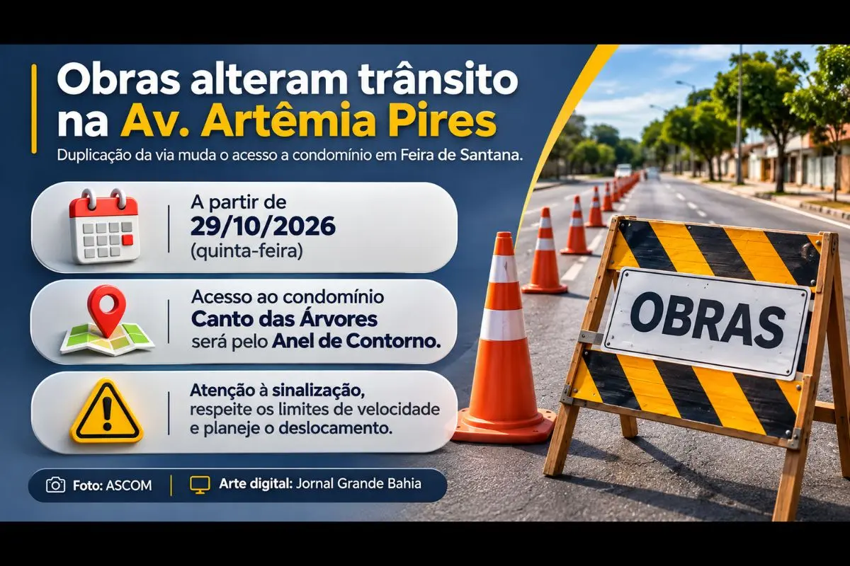 Intervenções viárias exigem atenção à sinalização provisória e determinam o uso do Anel de Contorno para acessar o empreendimento residencial.