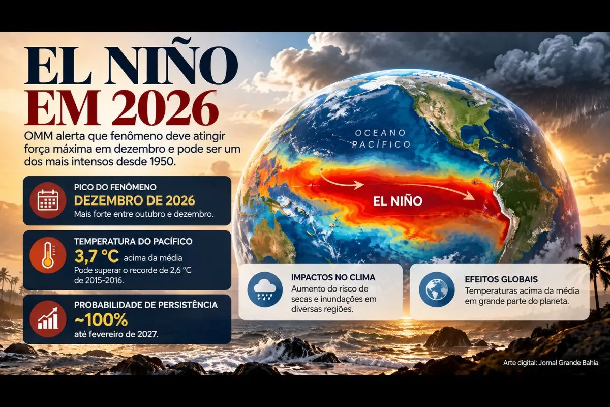 Organização Meteorológica Mundial prevê aumento das temperaturas do Pacífico e maior risco de secas e inundações em diferentes regiões do planeta.