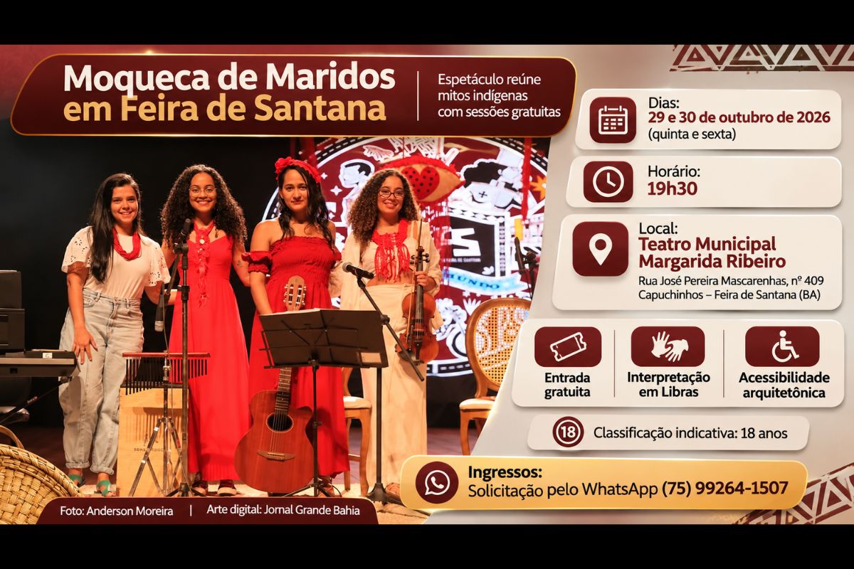 Companhia Roda da Palavra apresenta contos de povos indígenas de Rondônia nos dias 29 e 30 de outubro de 2026, no Teatro Municipal Margarida Ribeiro.