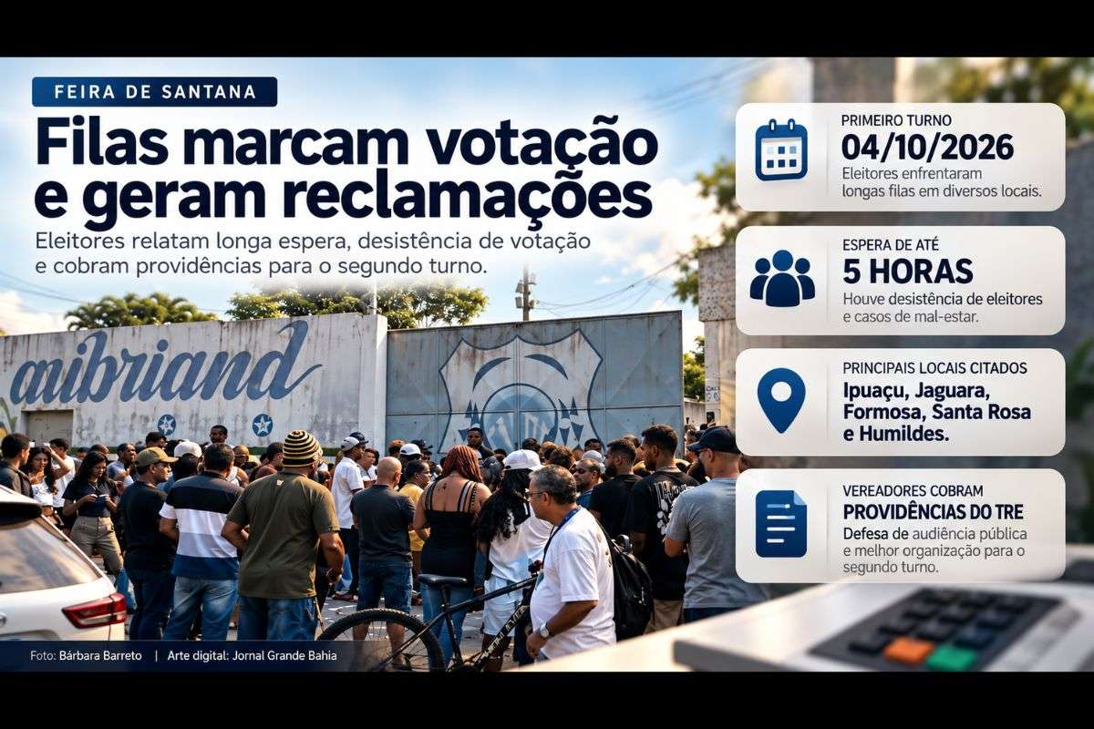 Eleitores relataram longos períodos de espera, desistência de votação e necessidade de atendimento médico em locais da zona rural e de bairros de Feira de Santana.