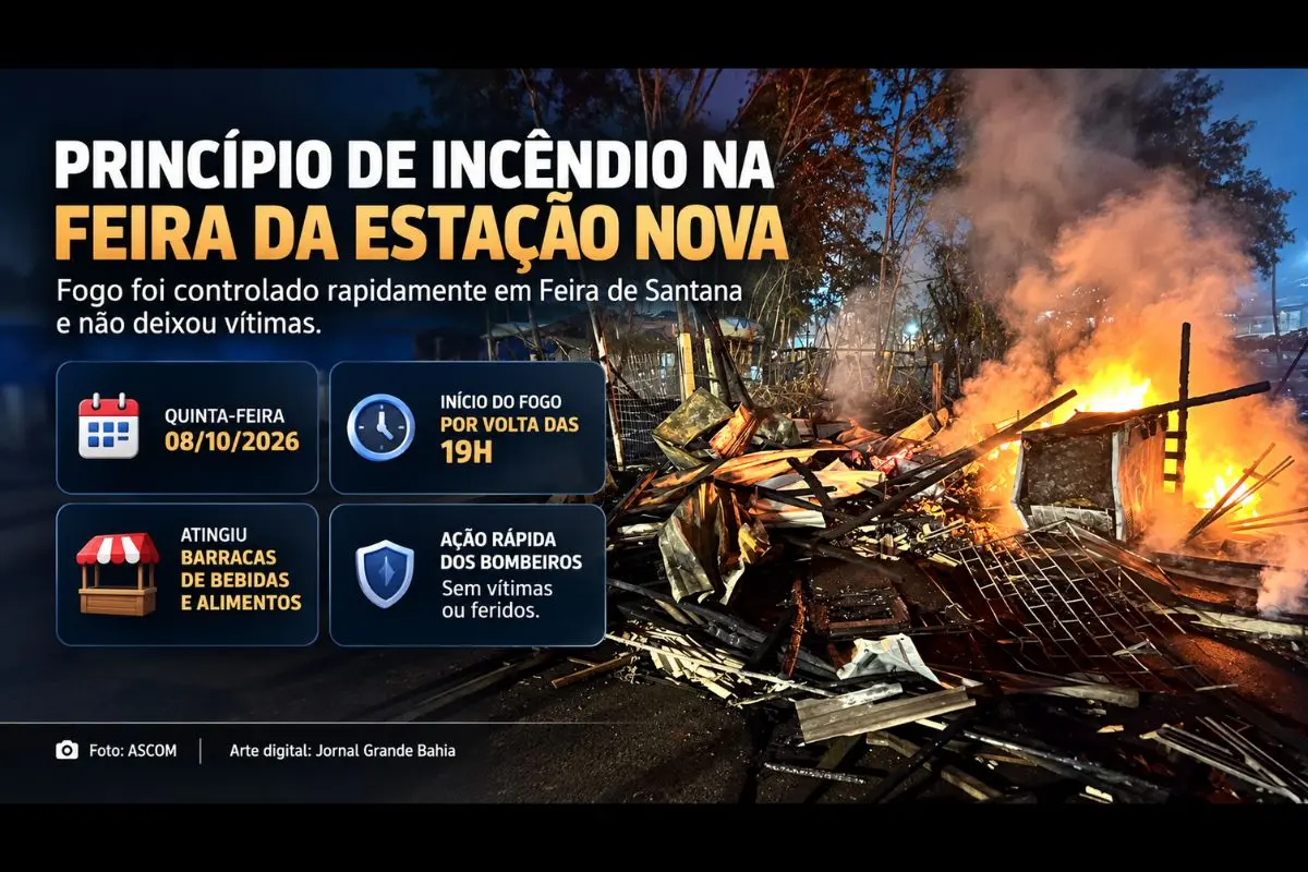 Fogo começou por volta das 19h de quinta-feira (08/10/2026), atingiu barracas de bebidas e alimentos e não deixou vítimas, segundo a Secretaria Municipal de Agricultura.