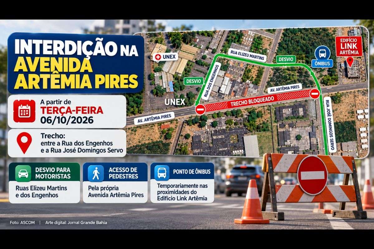 Interdição ocorre entre a Rua dos Engenhos e a Rua José Domingos Servo, com desvios para motoristas e alteração temporária de ponto de ônibus.