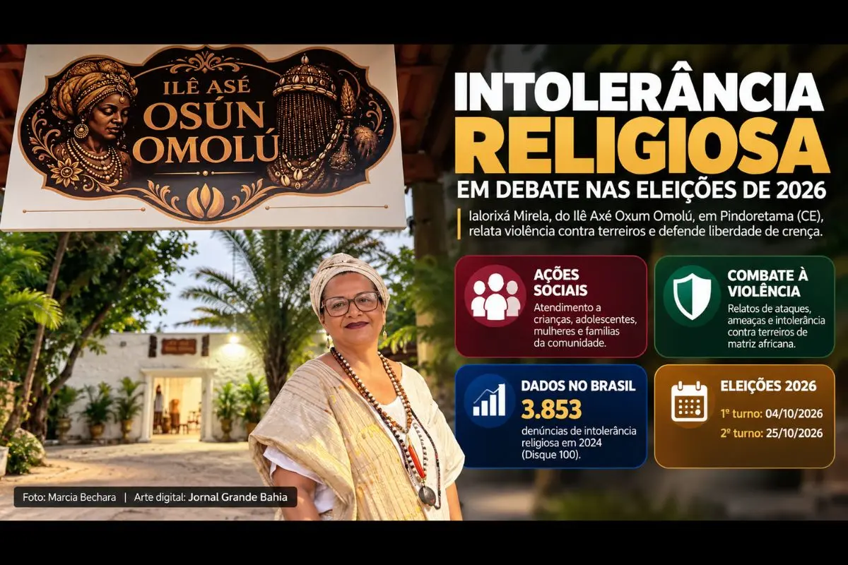 Ialorixá Mirela, do Ilê Axé Oxum Omolú, em Pindoretama (CE), relata impactos da intolerância religiosa e defende proteção a terreiros e comunidades tradicionais às vésperas do primeiro turno.