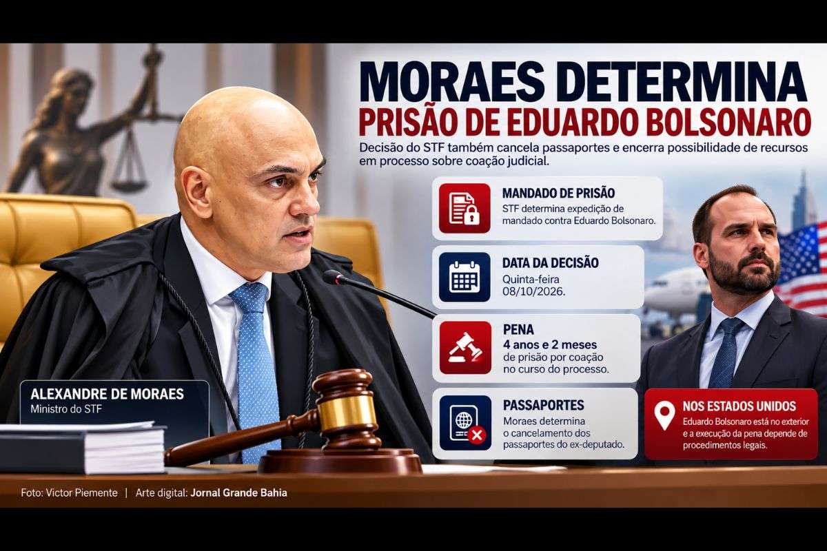 Ministro também ordena cancelamento de passaportes do ex-deputado, que está nos Estados Unidos.
