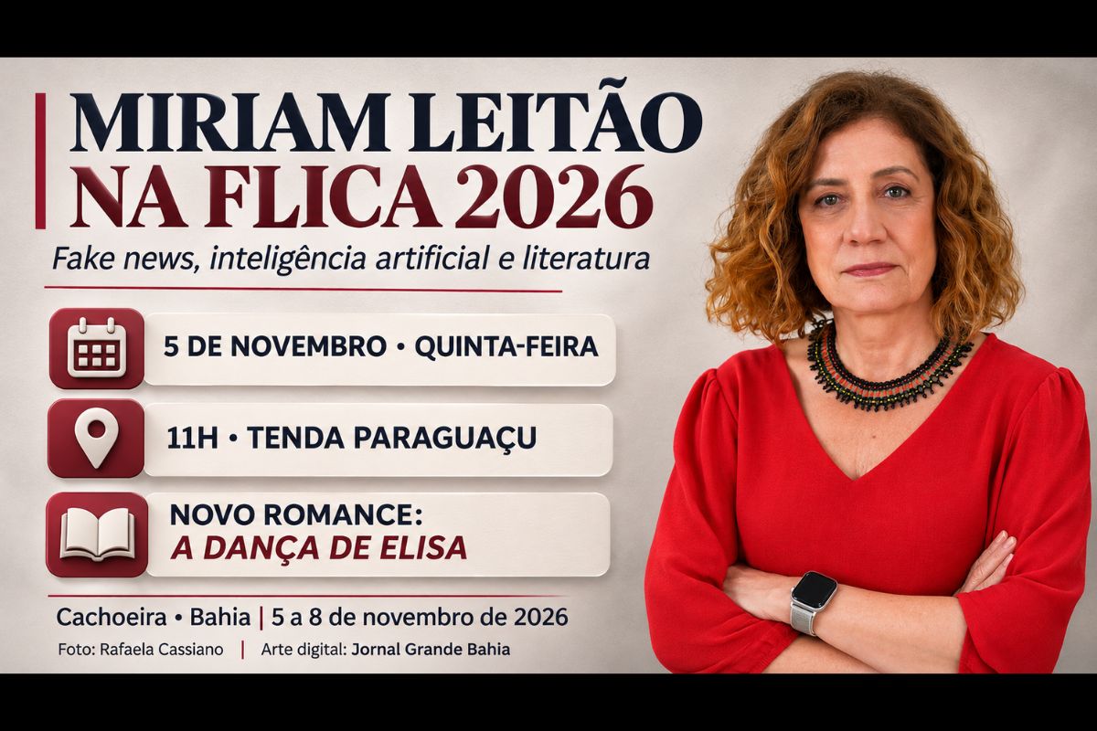 Jornalista participa da abertura da Tenda Paraguaçu em 5 de novembro, em Cachoeira, na Bahia, para discutir desinformação, tecnologia e autoritarismo.