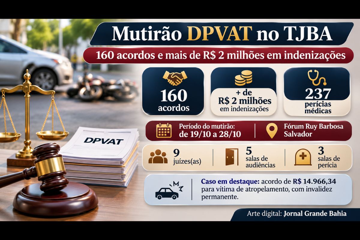 Ação realizada no Fórum Ruy Barbosa promoveu 237 perícias médicas em cinco dias e segue até 28 de outubro, com atendimento a vítimas de acidentes de trânsito.