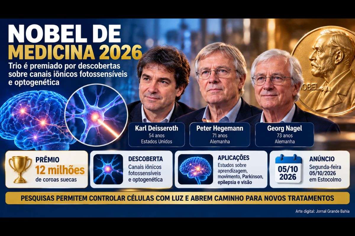 Karl Deisseroth, Peter Hegemann e Georg Nagel dividirão prêmio de 12 milhões de coroas suecas por pesquisas que permitiram controlar células com luz.