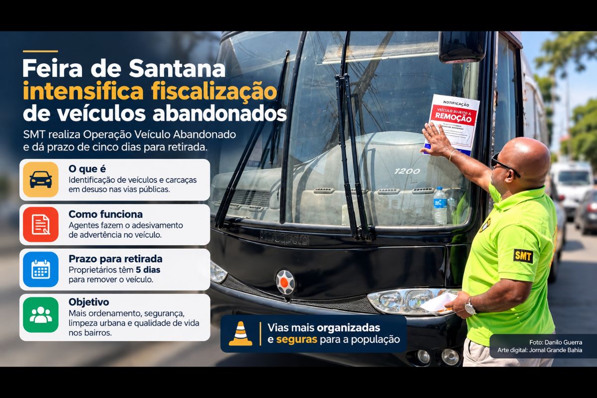 Superintendência Municipal de Trânsito (SMT) fiscaliza veículos em desuso nos bairros, com notificações por adesivos e prazo de cinco dias para remoção voluntária pelos proprietários.
