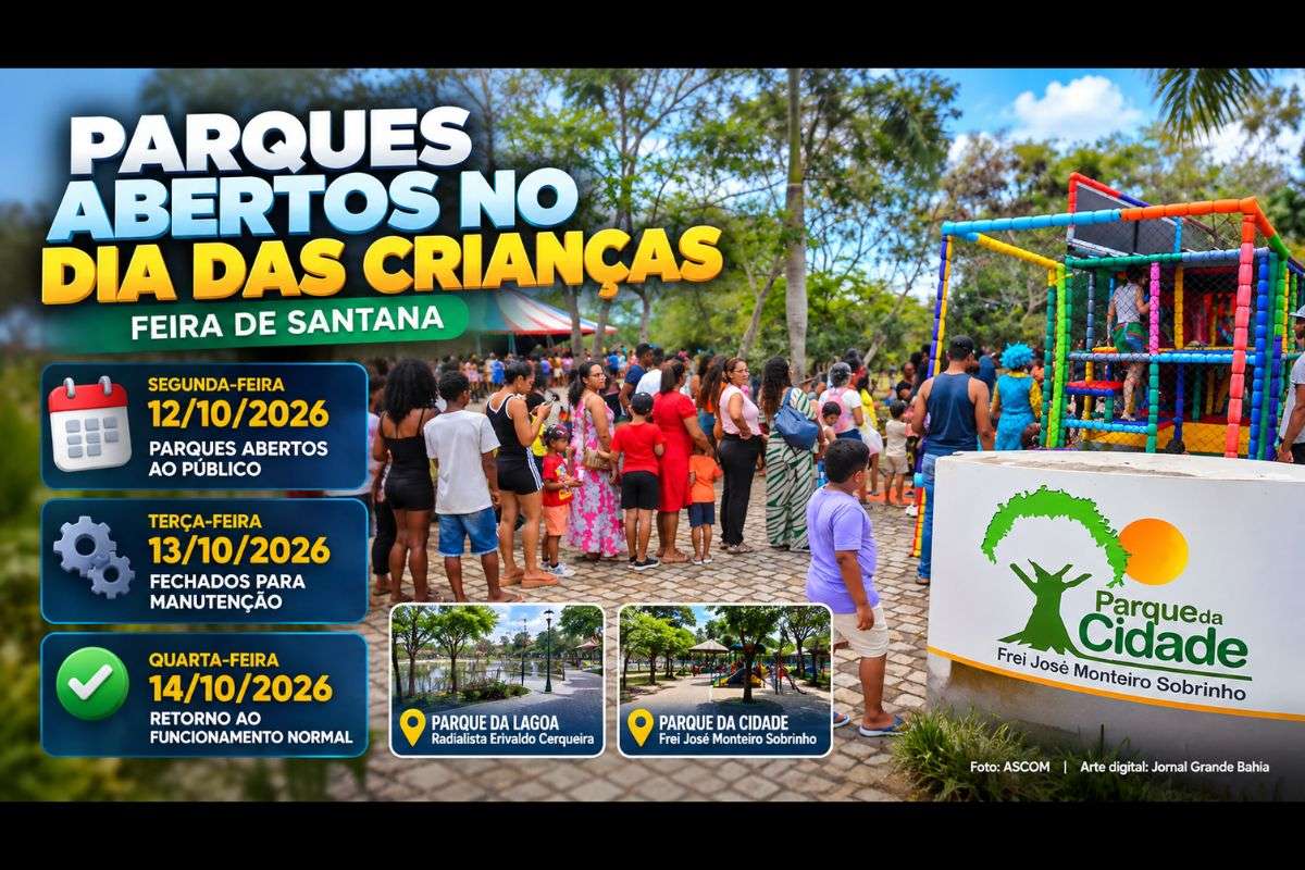 Parque da Cidade e Parque da Lagoa abrirão na segunda-feira (12/10/2026) e terão fechamento excepcional na terça-feira (13/10) para manutenção.