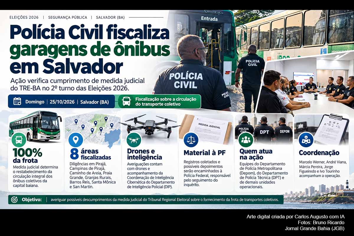 Polícia Civil fiscaliza garagens com drones após TRE-BA ordenar 100% da frota em Salvador; STF estende votação em seções ainda abertas