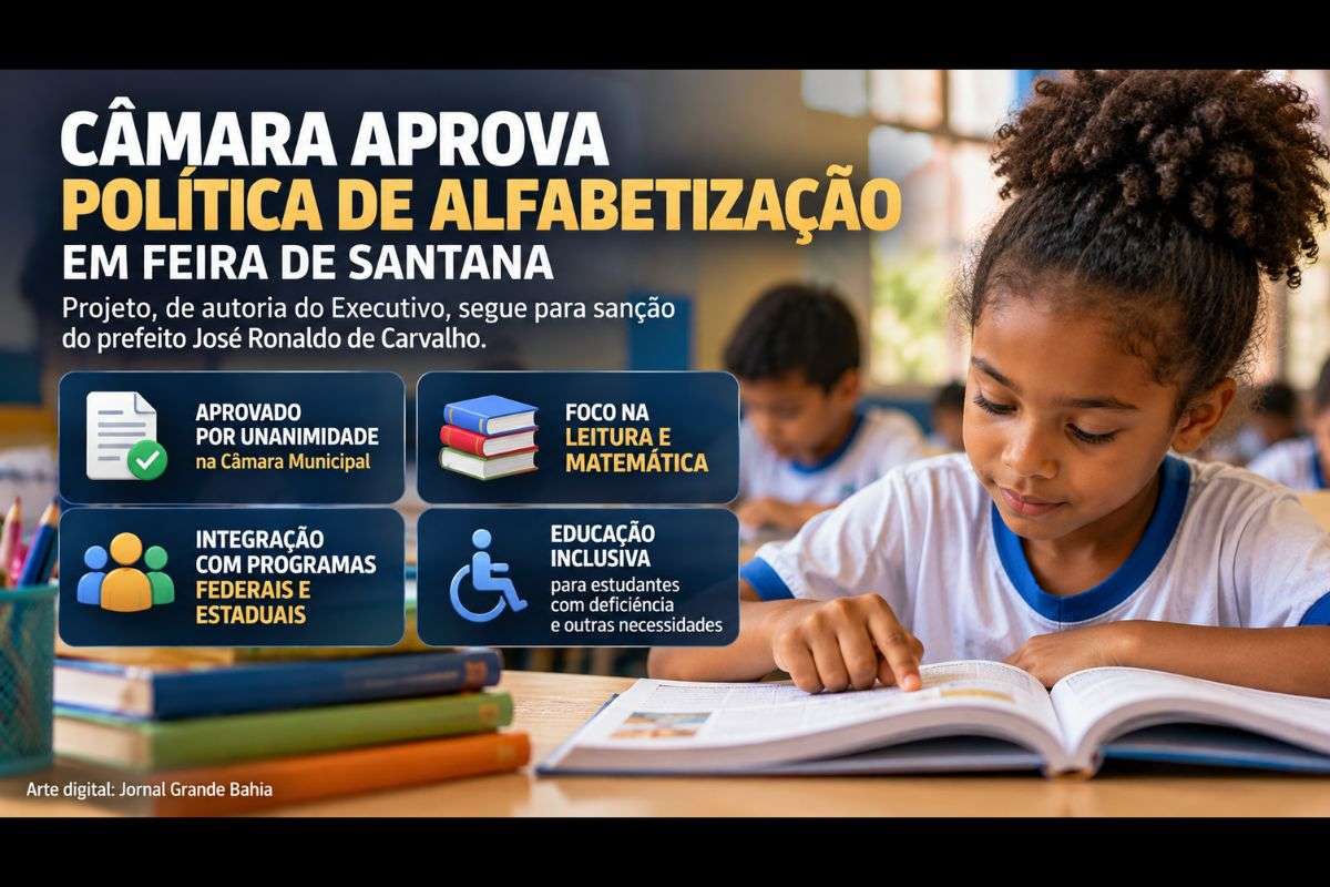 Projeto aprovado por unanimidade dos vereadores presentes estabelece diretrizes para a alfabetização na rede municipal e prevê integração com programas federais e estaduais.