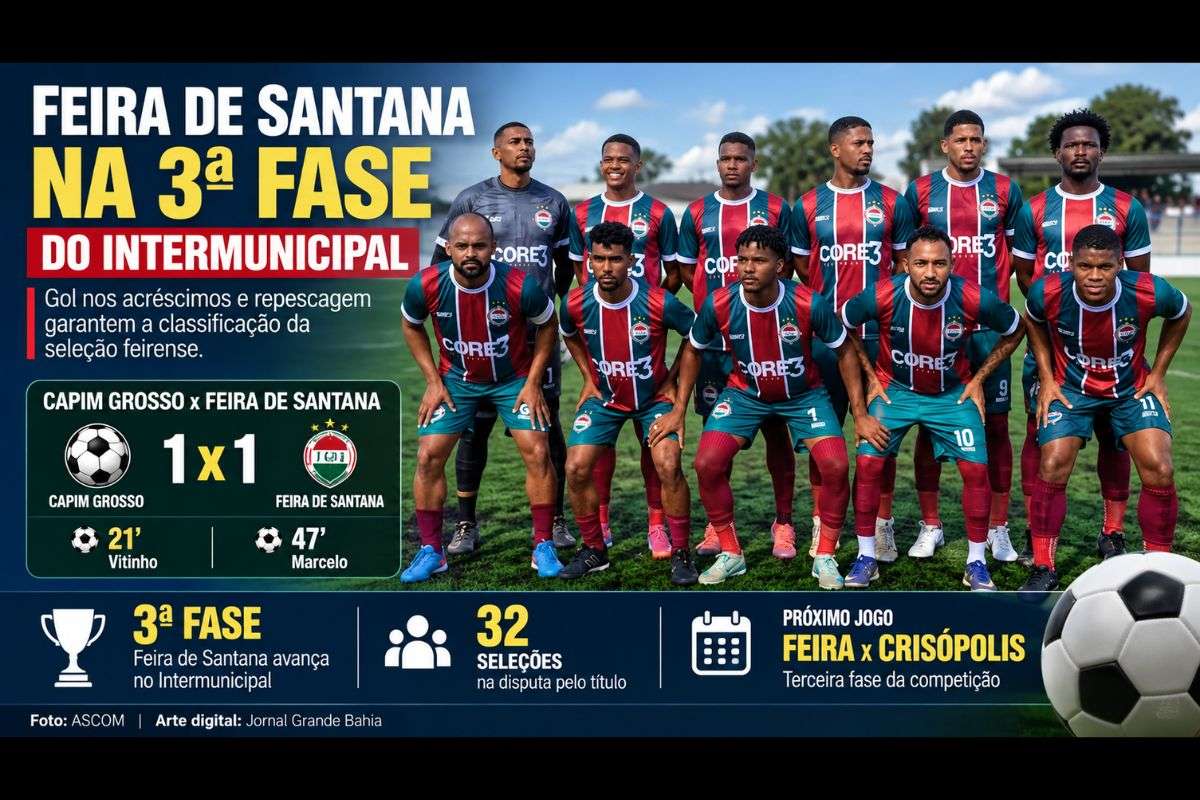 Seleção de Feira de Santana empata com Capim Grosso fora de casa e avança como uma das dez melhores campanhas entre as equipes eliminadas na segunda fase.