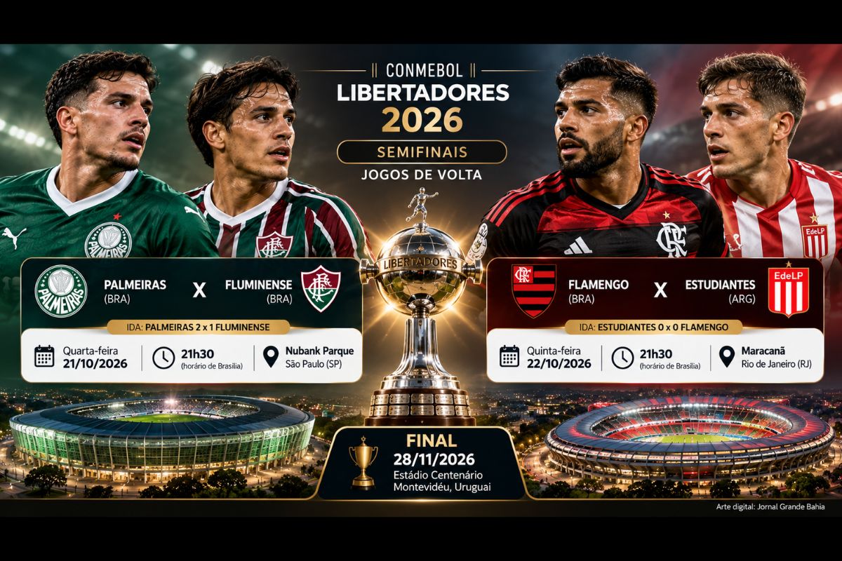 Palmeiras venceu o primeiro jogo por 2 a 1 e enfrenta o Fluminense na quarta-feira (21/10/2026), em São Paulo.