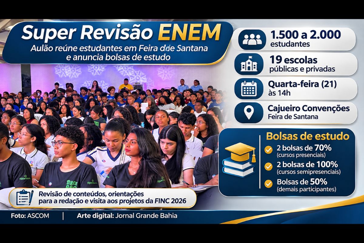 Aulão gratuito promovido pela UNEF e pela UNIFAN integrou a FINC 2026, reuniu alunos de 19 escolas públicas e privadas e ofereceu revisão de conteúdos, orientações para a redação e oportunidades de bolsas universitárias.