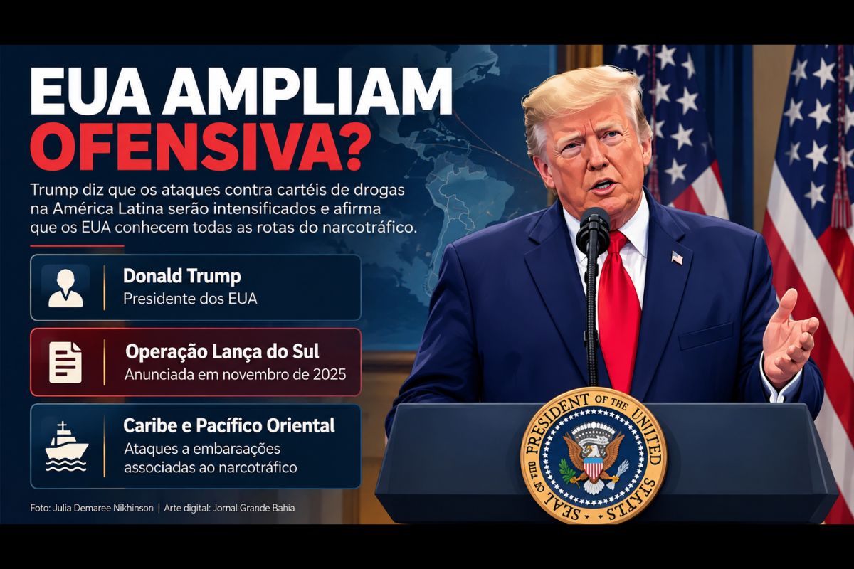 Presidente norte-americano afirma que a estratégia militar terrestre está em expansão, cita cooperação com o México e diz que Washington conhece as rotas utilizadas pelo narcotráfico.